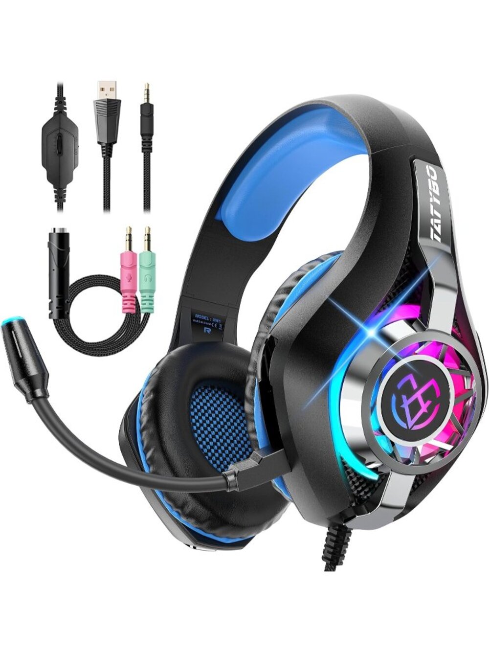 New Gaming Headset for PS5 PC, Noise Canceling Mic, RGB, Black Blue